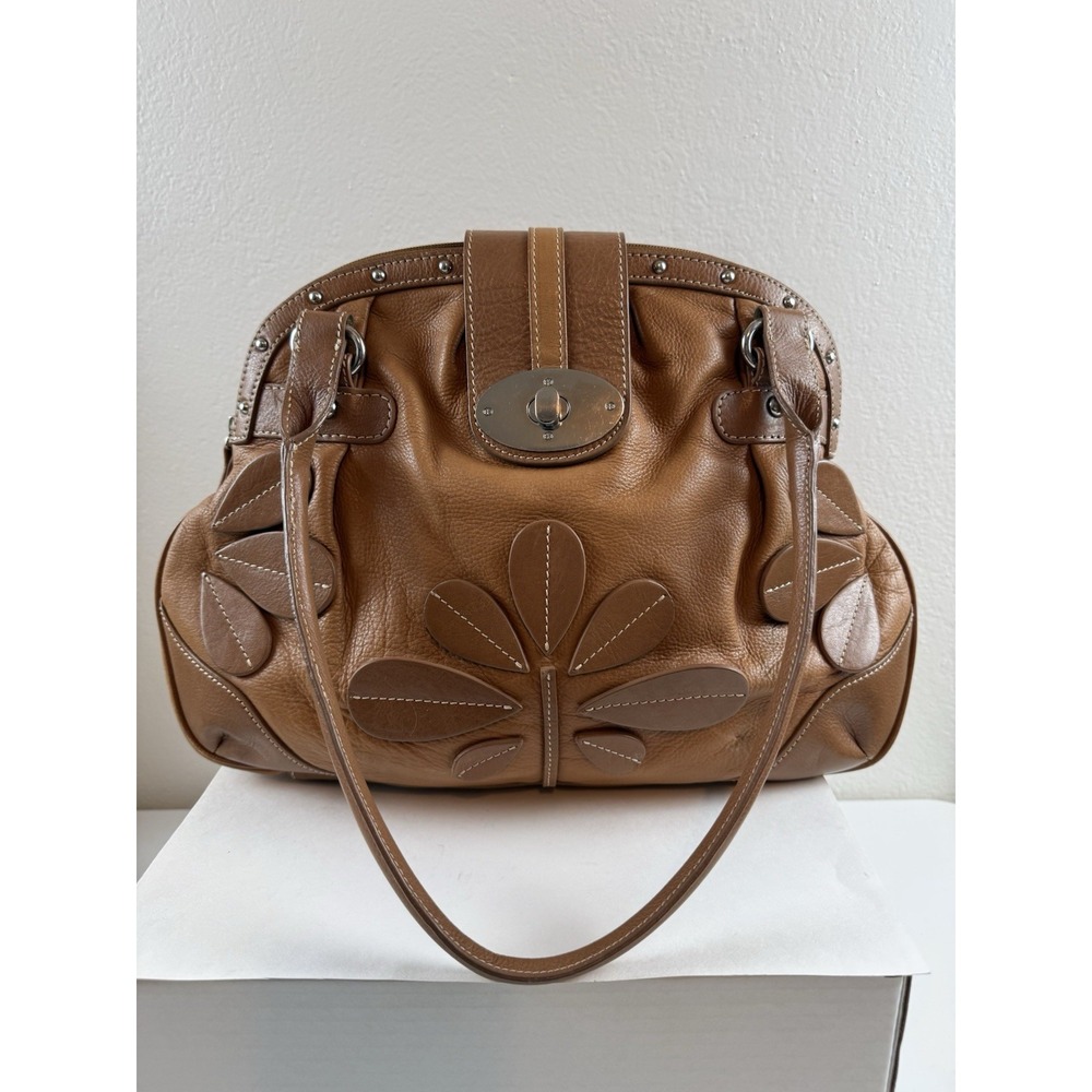 Vintage Y2K Barr + Barr New York Brown Leather Floral Slouchy Hobo Shoulder Bag - Picture 5 of 16